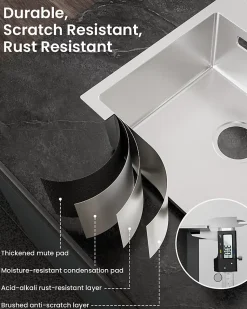 Évier de Cuisine 45 x 45 cm, SOFETIY MAX Évier en inox brossé, Évier 1 Bac, Lavabo Cuisine Montage Encastré ou Supérieur