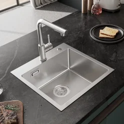 Évier de Cuisine 45 x 45 cm, SOFETIY MAX Évier en inox brossé, Évier 1 Bac, Lavabo Cuisine Montage Encastré ou Supérieur