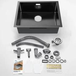 Évier de Cuisine 55 x 44 cm, SOFETIY MAX Évier en inox Noir, Évier 1 Bac Montage Encastré ou Supérieur