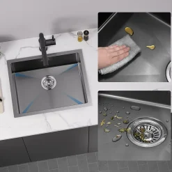 Évier de Cuisine 55 x 44 cm, SOFETIY MAX Évier en inox Noir, Évier 1 Bac Montage Encastré ou Supérieur