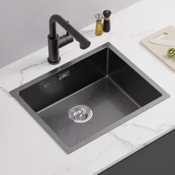 Évier de Cuisine 55 x 44 cm, SOFETIY MAX Évier en inox Noir, Évier 1 Bac Montage Encastré ou Supérieur