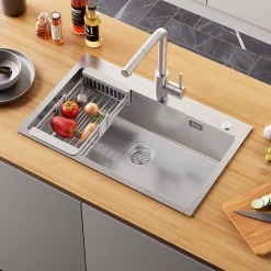 Évier de Cuisine 75 x 45 cm, SOFETIY MAX Évier en Inox, Évier 1 Bac avec Panier de Drainage