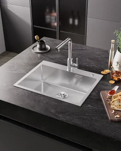 Évier de Cuisine 60 x 48 cm, SOFETIY MAX Évier carré en inox brossé, Évier 1 Bac, Lavabo Cuisine Montage Encastré ou Supérieur