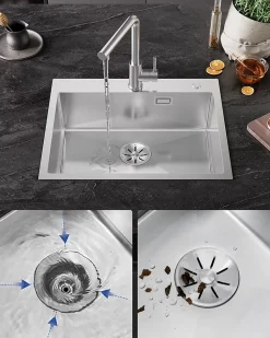 Évier de Cuisine 60 x 48 cm, SOFETIY MAX Évier carré en inox brossé, Évier 1 Bac, Lavabo Cuisine Montage Encastré ou Supérieur