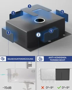 Évier de Cuisine 60 x 48 cm, SOFETIY MAX Évier carré en inox brossé, Évier 1 Bac, Lavabo Cuisine Montage Encastré ou Supérieur