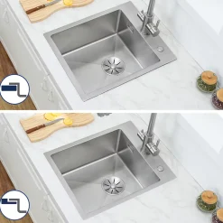 Évier de Cuisine 40 x 48 cm, SOFETIY MAX Évier carré en inox brossé, Évier 1 Bac, Lavabo Cuisine Montage Encastré ou Supérieur