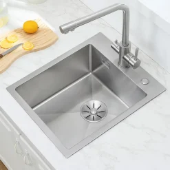 Évier de Cuisine 40 x 48 cm, SOFETIY MAX Évier carré en inox brossé, Évier 1 Bac, Lavabo Cuisine Montage Encastré ou Supérieur