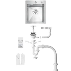 Évier de Cuisine 40 x 48 cm, SOFETIY MAX Évier carré en inox brossé, Évier 1 Bac, Lavabo Cuisine Montage Encastré ou Supérieur