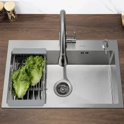 Évier de Cuisine 68 x 45 cm, SOFETIY MAX Évier en Inox, Évier 1 Bac avec Panier de Drainage