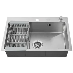 Évier de Cuisine 68 x 45 cm, SOFETIY MAX Évier en Inox, Évier 1 Bac avec Panier de Drainage