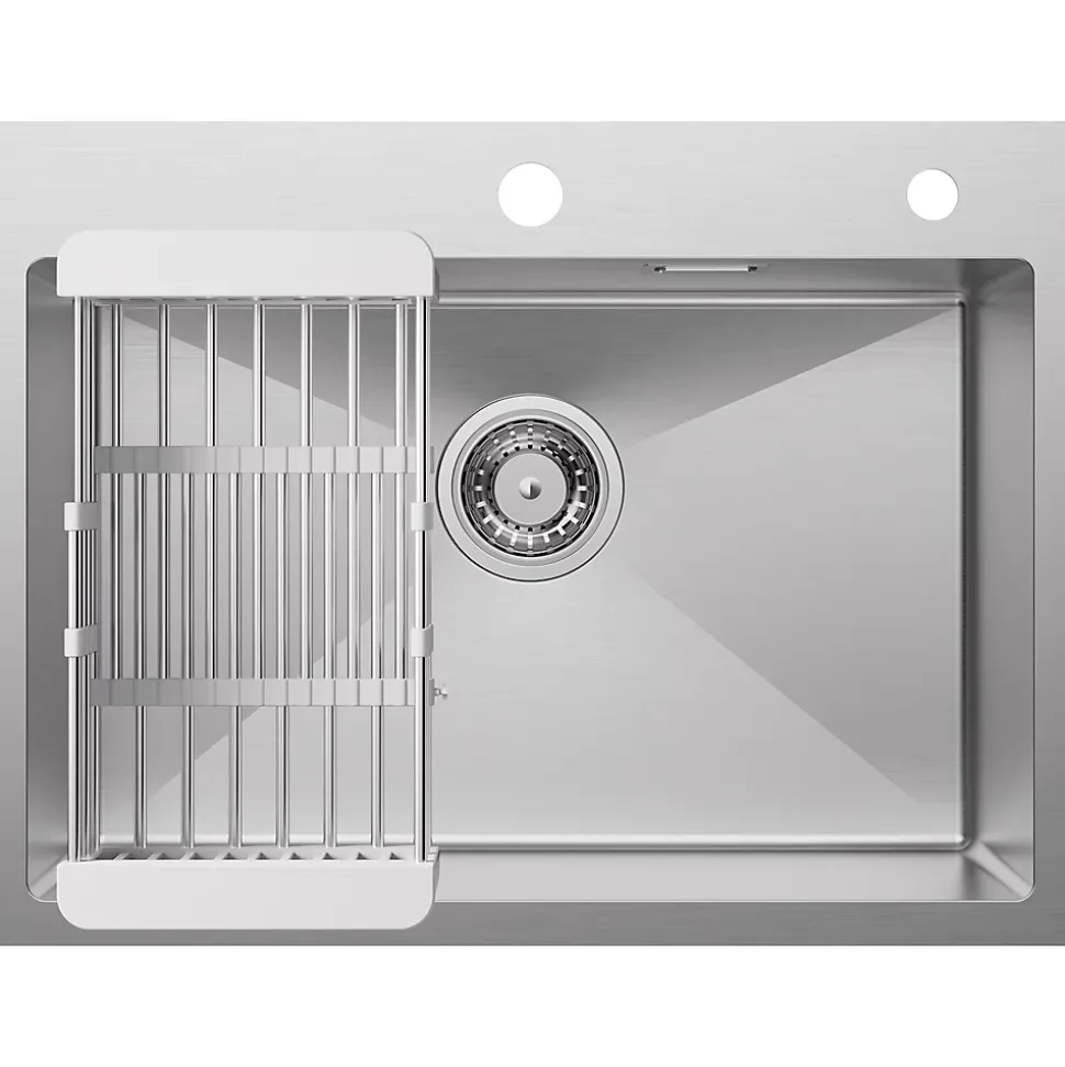 Évier de Cuisine 60 x 45 cm, SOFETIY MAX Évier en Inox Brossé, Évier 1 Bac avec Panier de Drainage , Évier à Encastrer