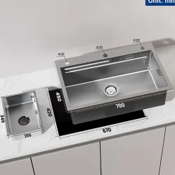 Évier de Cuisine avec égouttoirs 70 x 45 cm, Cecipa MAX Évier en Inox Brossé, Évier 1 Bac avec Egouttoir + Vasque