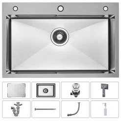 Évier de Cuisine avec égouttoirs 70 x 45 cm, Cecipa MAX Évier en Inox Brossé, Évier 1 Bac avec Egouttoir + Vasque