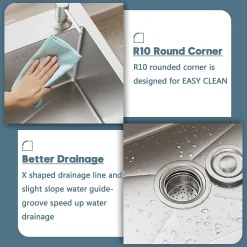 Évier de cuisine, cuve simple, 68 x 45 cm, évier en acier inoxydable à cuve simple avec filtre de vidange, robinet et trous de