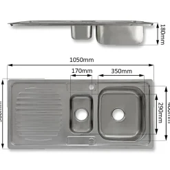 Évier de Cuisine en Acier Inoxydable 105cm x 50cm et Robinet Rainbow