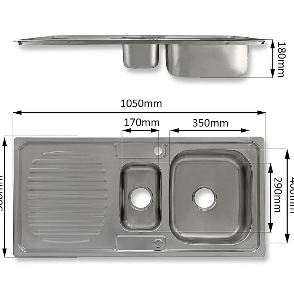 Évier de Cuisine en Acier Inoxydable 105cm x 50cm et Robinet Rainbow
