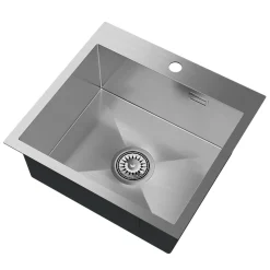 Évier de cuisine en acier inoxydable simple SILVO48 avec finition chromée et siphon