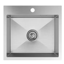 Évier de cuisine en acier inoxydable simple SILVO48 avec finition chromée et siphon