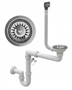 Évier de cuisine en acier inoxydable simple SILVO48 avec finition chromée et siphon