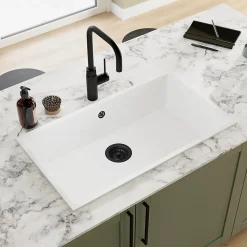 Évier de cuisine en composite de quartz blanc 1 bac à encastrer GoodHome Sorrel