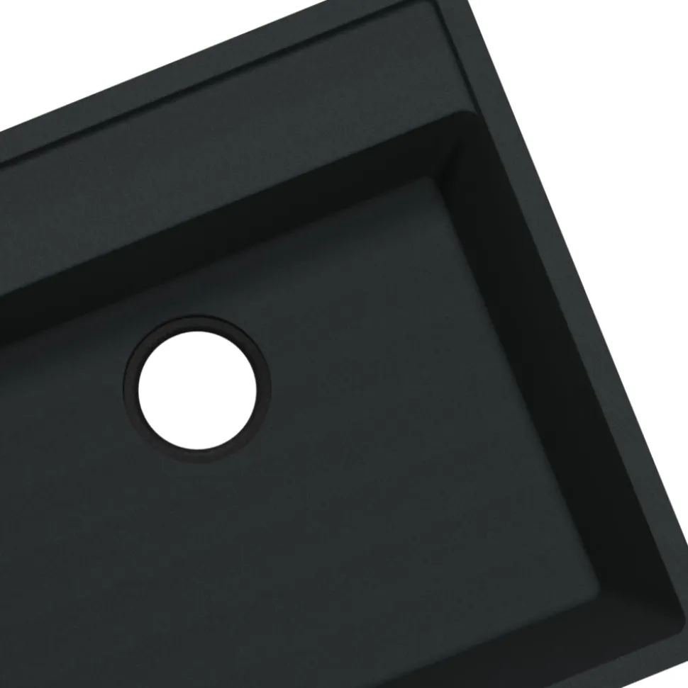 Évier de cuisine en composite de quartz noir 1 bac à encastrer GoodHome Hirase