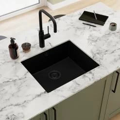Évier de cuisine en composite de quartz noir mat 1 bac à encastrer GoodHome Sorrel