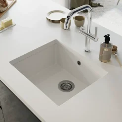 Évier de cuisine en composite de quartz blanc mat 1 bac à encastrer GoodHome Sorrel