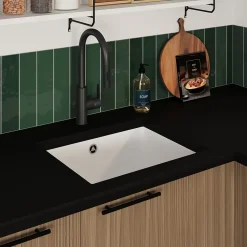Évier de cuisine en composite de quartz blanc mat 1 bac à encastrer GoodHome Sorrel