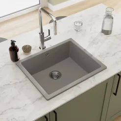 Évier de cuisine en composite de quartz gris mat 1 bac à encastrer GoodHome Sorrel