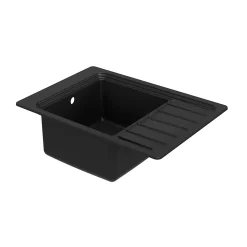 Évier de cuisine en composite de quartz noir 1 bac à encastrer GoodHome Romesco + égouttoir