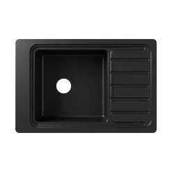 Évier de cuisine en composite de quartz noir 1 bac à encastrer GoodHome Romesco + égouttoir