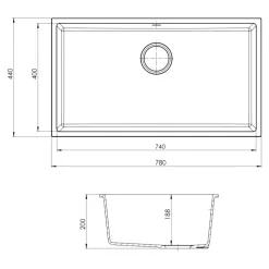 Évier de cuisine en composite de quartz noir 1 bac à encastrer GoodHome Sorrel