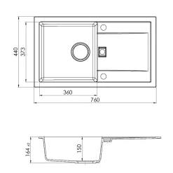 Évier de cuisine en composite de quartz noir 1 bac à encastrer GoodHome Hawking + égouttoir