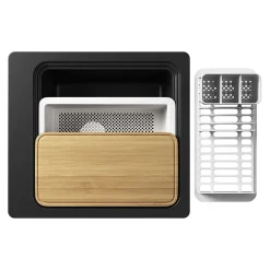 Évier de cuisine en composite de quartz noir 1 bac à encastrer GoodHome Romesco