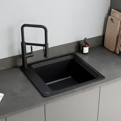 Évier de cuisine en composite de quartz noir 1 bac à encastrer GoodHome Romesco