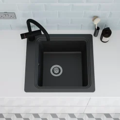 Évier de cuisine en composite de quartz noir 1 bac à encastrer GoodHome Romesco