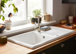 Évier de cuisine en céramique blanche 1 bac à encastrer Burbank