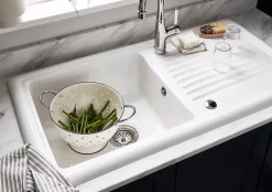 Évier de cuisine en céramique blanche 1 bac à encastrer Burbank