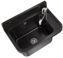 Évier de Cuisine en Granite Gris avec Robinet Noir Extensible