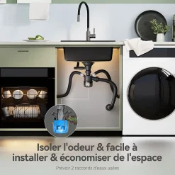 Évier de Cuisine en Granit 50x45cm , SOFETIY MAX Évier 1 Bac Noir , Kit de Vidage,Évier à poser + Panier égouttoir