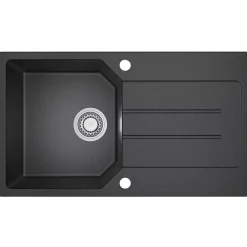 Évier de Cuisine en Granit Noir 78 x 45 cm, Évier 1 Bac, Évier à Encastrer avec étagère, Quartz et Résine, Kit de Vidage