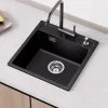 Évier de Cuisine en Granit 45x46cm , ANYCEE MAX Évier 1 Bac Noir , Kit de Vidage,Évier à Encastrer