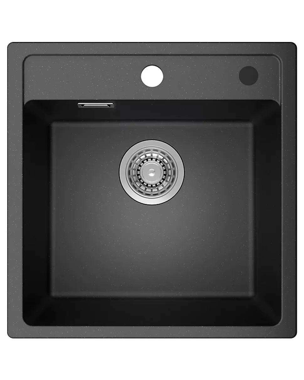 Évier de Cuisine en Granit 45x46cm , ANYCEE MAX Évier 1 Bac Noir , Kit de Vidage,Évier à Encastrer