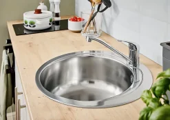 Évier de cuisine en inox poli rond 1 bac à encastrer Quimby