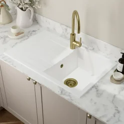 Évier de cuisine en résine blanc 1 bac à encastrer et égouttoir GoodHome Keluak