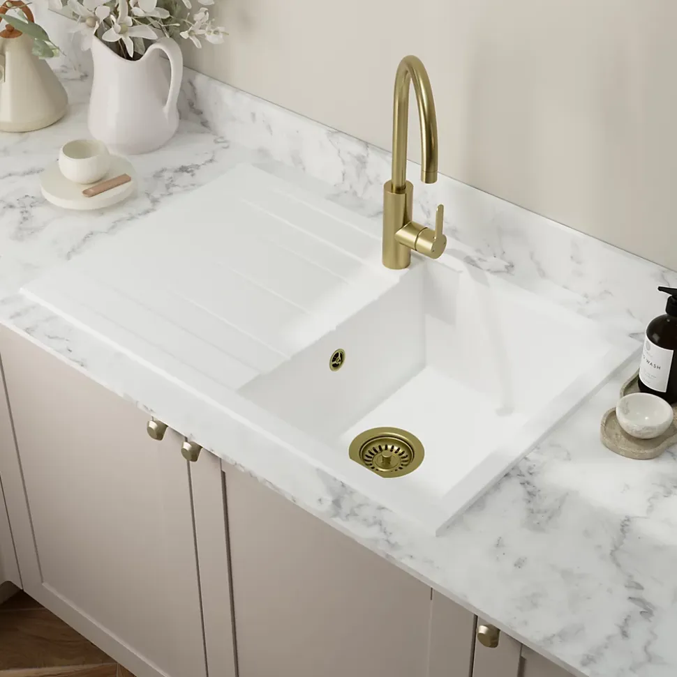 Évier de cuisine en résine blanc 1 bac à encastrer et égouttoir GoodHome Keluak