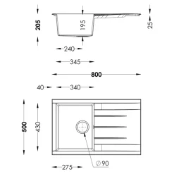 Évier de cuisine en résine blanc 1 bac à encastrer et égouttoir GoodHome Keluak