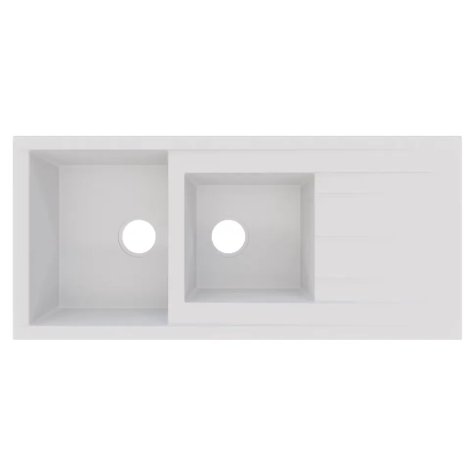 Évier de cuisine en résine blanc 2 bacs à encastrer et égouttoir GoodHome Keluak