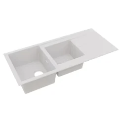 Évier de cuisine en résine blanc 2 bacs à encastrer et égouttoir GoodHome Keluak