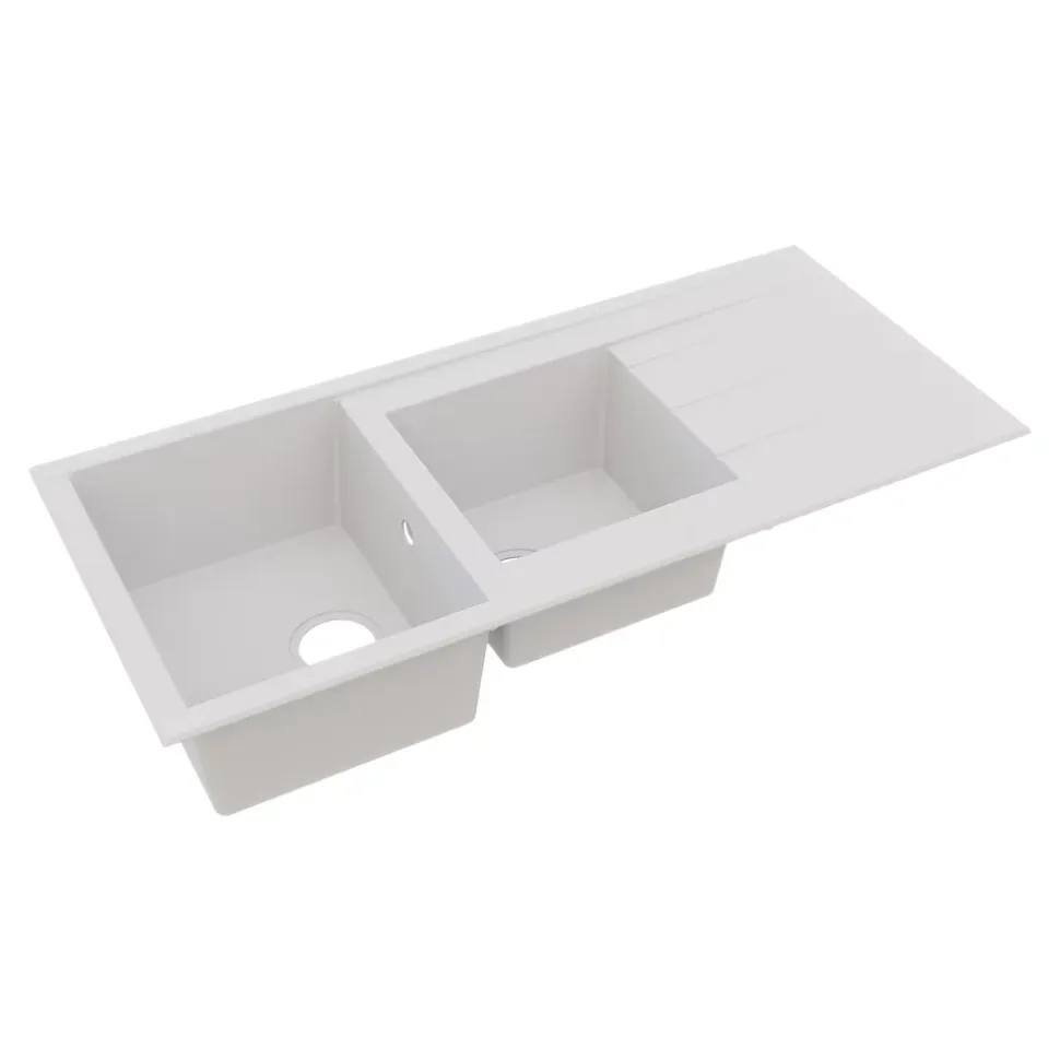 Évier de cuisine en résine blanc 2 bacs à encastrer et égouttoir GoodHome Keluak